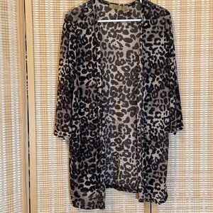 Valerie Stevens Womens L Cheetah Print 3/4 Sleeve Sheer Open Front Cover Up Boho